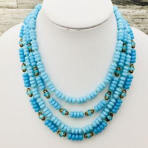 Vintage Western Germany blue beaded Necklace lightweight 4501
